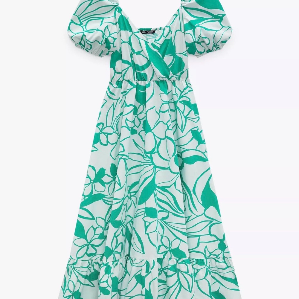 Zara Green Floral poplin Dress